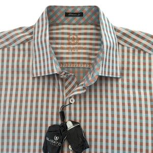NWT Bugatchi Classic Fit Shirt Teal-White-Tan L